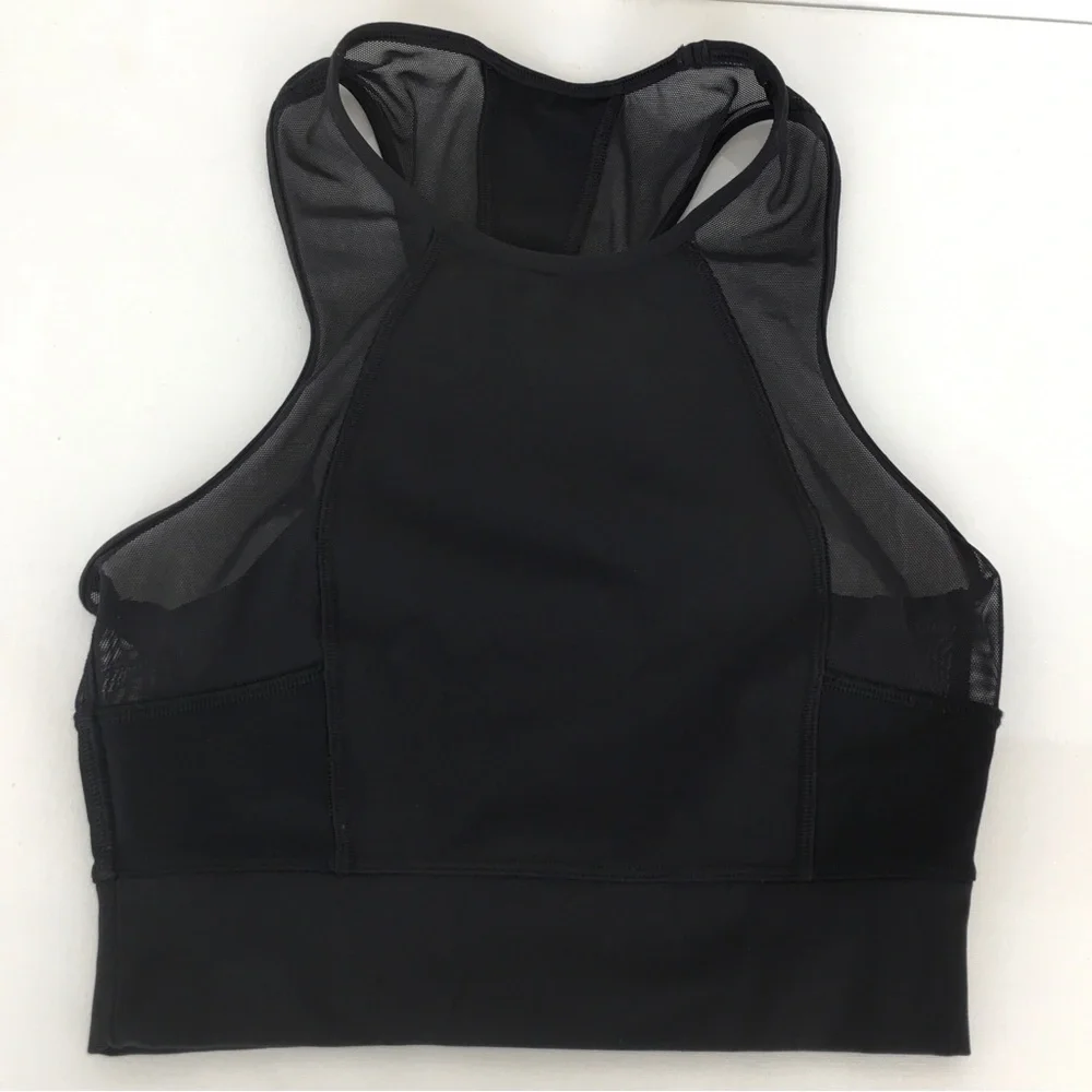 Lululemon Cropped Workout Tank Top Black Sheer Mesh Panels Athletic Racerback
